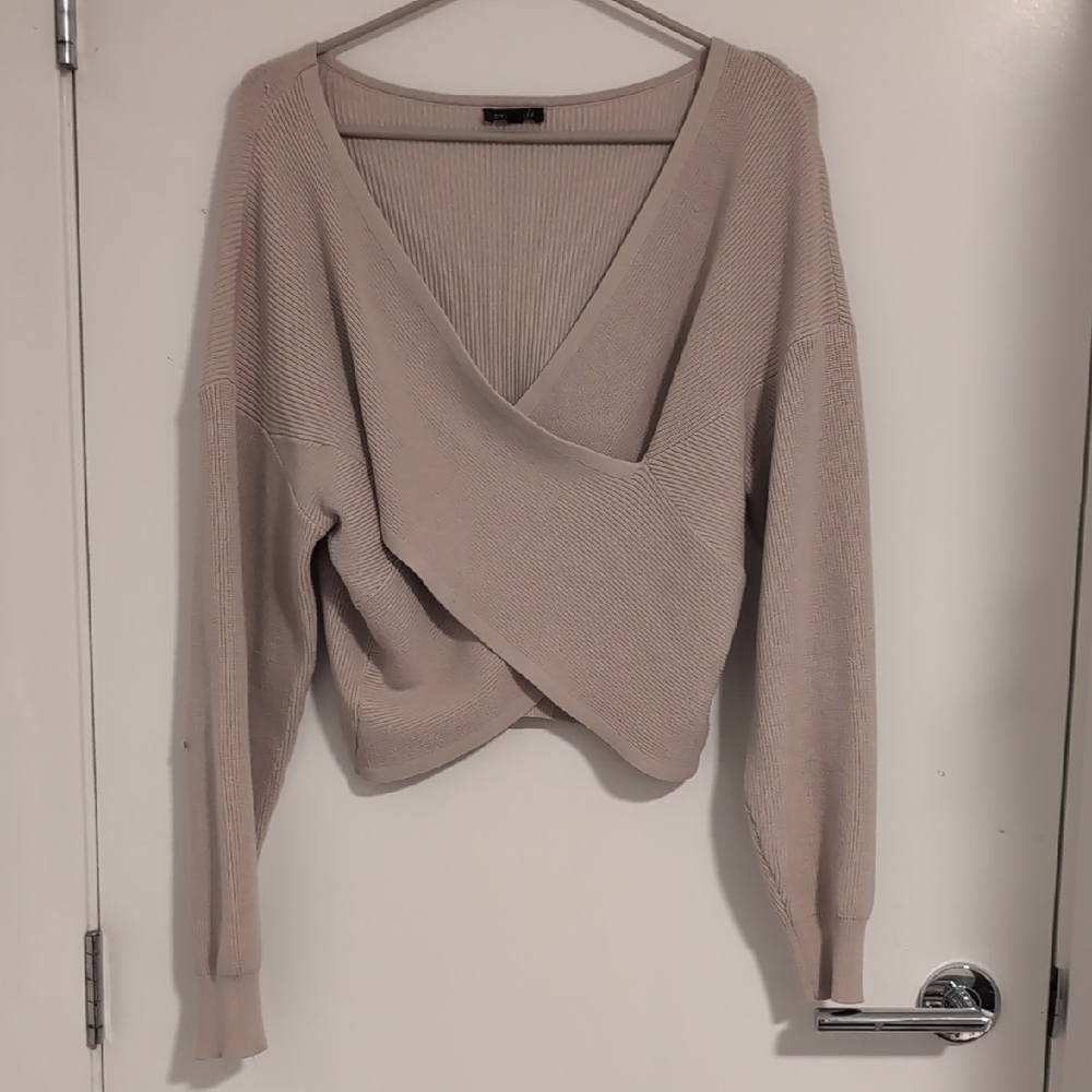 Women's V-Neck Wrap Sweater - Beige